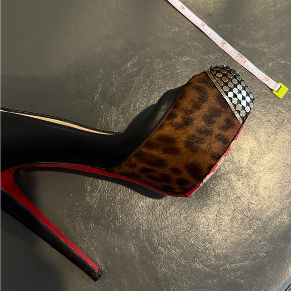 Christian Louboutin Black Maggie 140mm Leopard Pony Hair Heels Pumps 37.5 Gold - Picture 7 of 10
